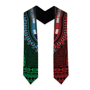 Green-red Dashiki and Tapa Pattern Graduation Stole Africa-Polynesia Together Culture