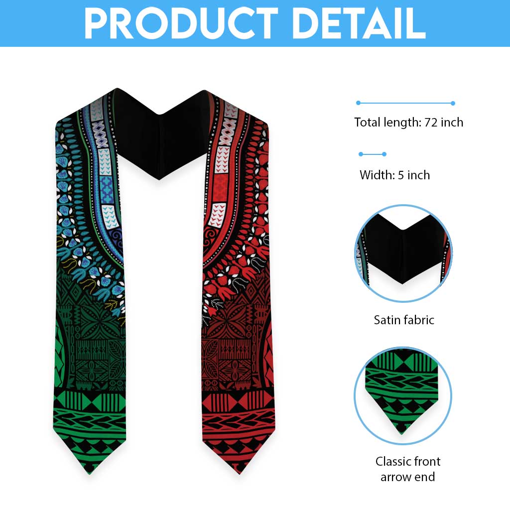 Green-red Dashiki and Tapa Pattern Graduation Stole Africa-Polynesia Together Culture