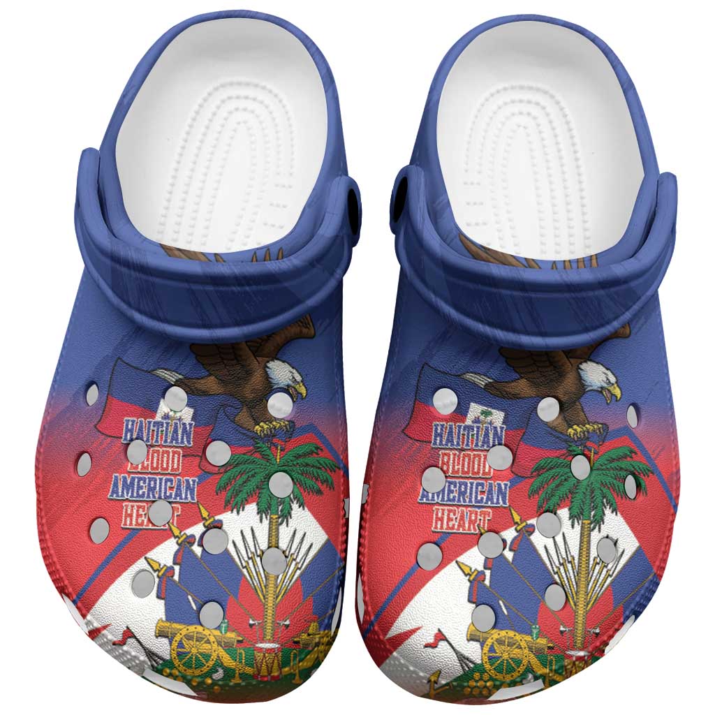 Haiti Flag Day Clogs Shoes Haitian Blood American Heart Eagle With Flag