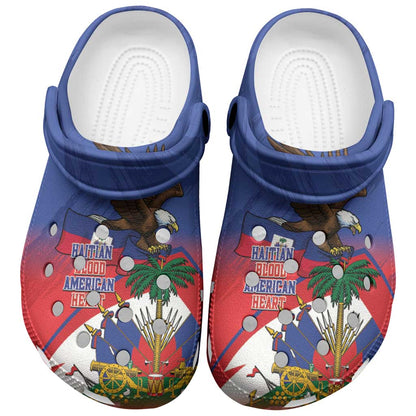 Haiti Flag Day Clogs Shoes Haitian Blood American Heart Eagle With Flag