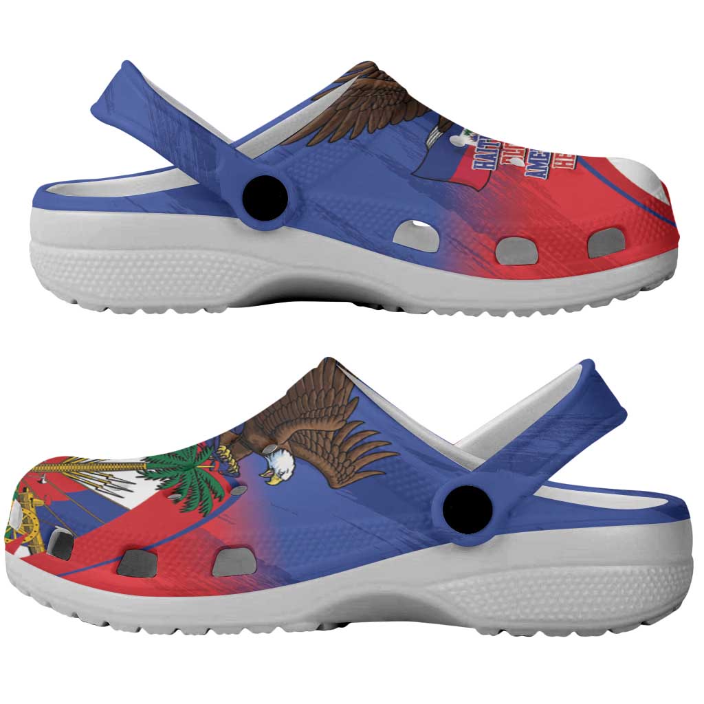 Haiti Flag Day Clogs Shoes Haitian Blood American Heart Eagle With Flag