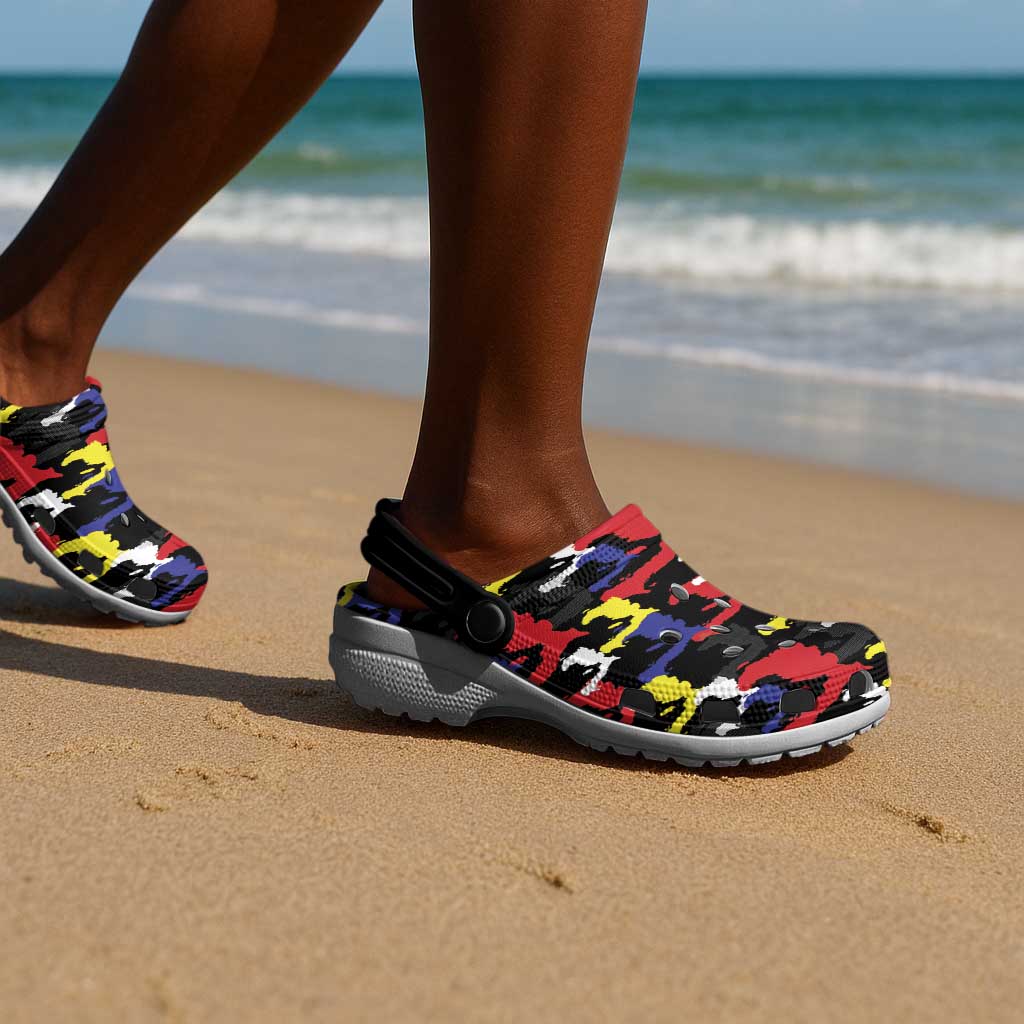 Haiti Map Camouflage Colorful Clogs Shoes - African Pride