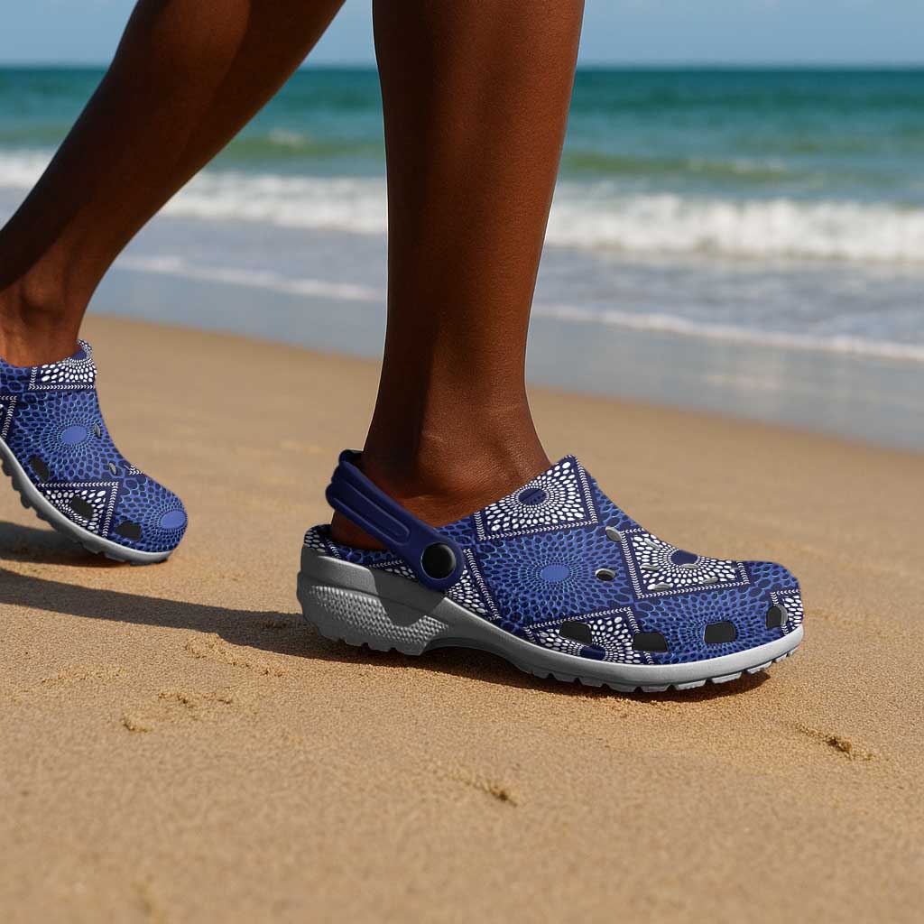 Indigo Diamond African Ankara Pattern Clogs Shoes