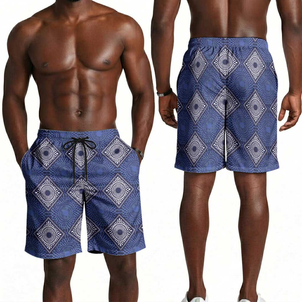 Indigo Diamond African Ankara Pattern Shorts for Men