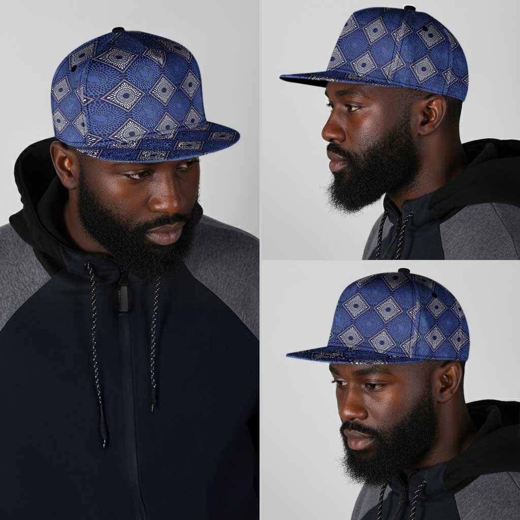 Indigo Diamond African Ankara Pattern Snapback Cap