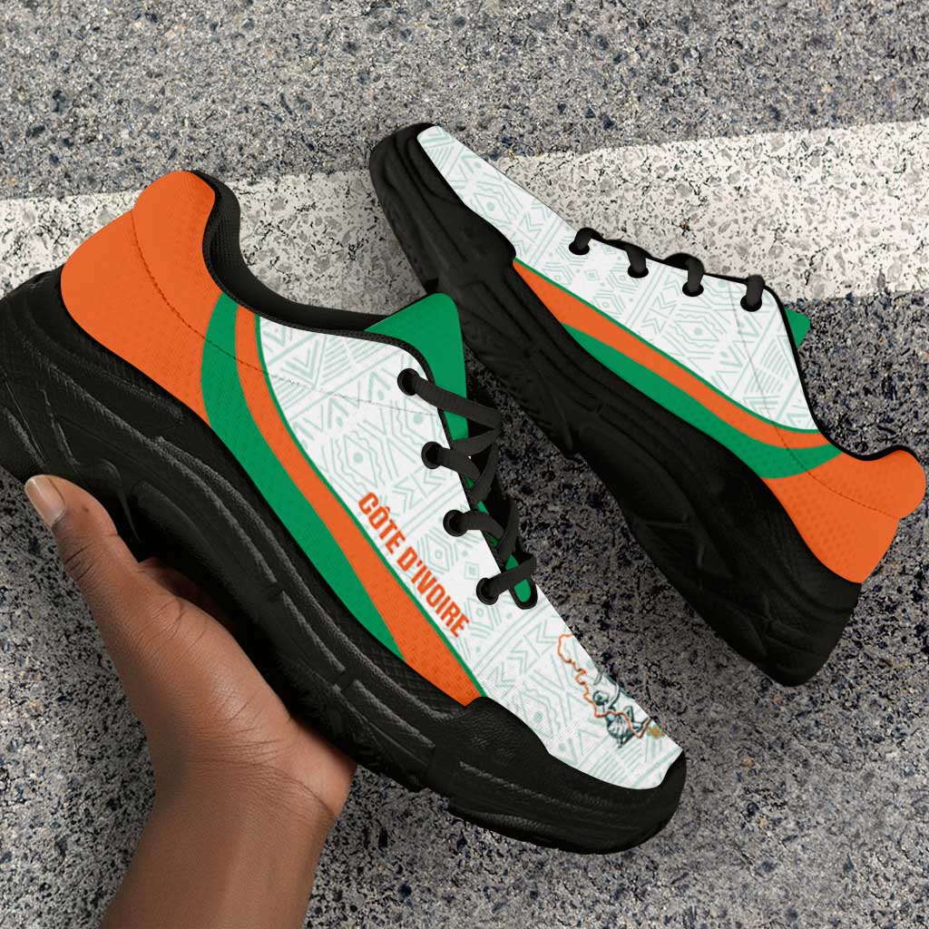 Ivory Coast 2026 Football Chunky Sneakers Les Elephants African Pattern Curve Stylized - African Pride
