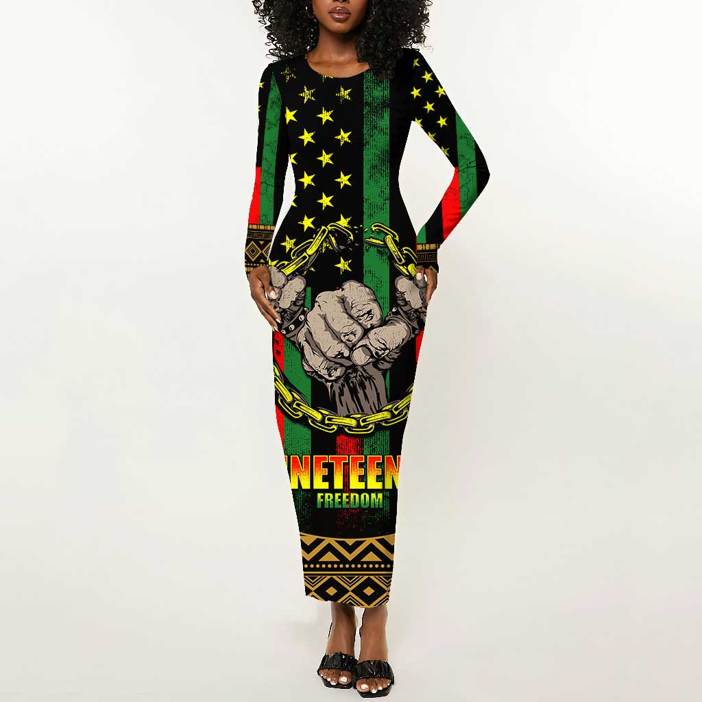 Juneteenth Celebration 2024 Long Sleeve Bodycon Dress Black History June 19