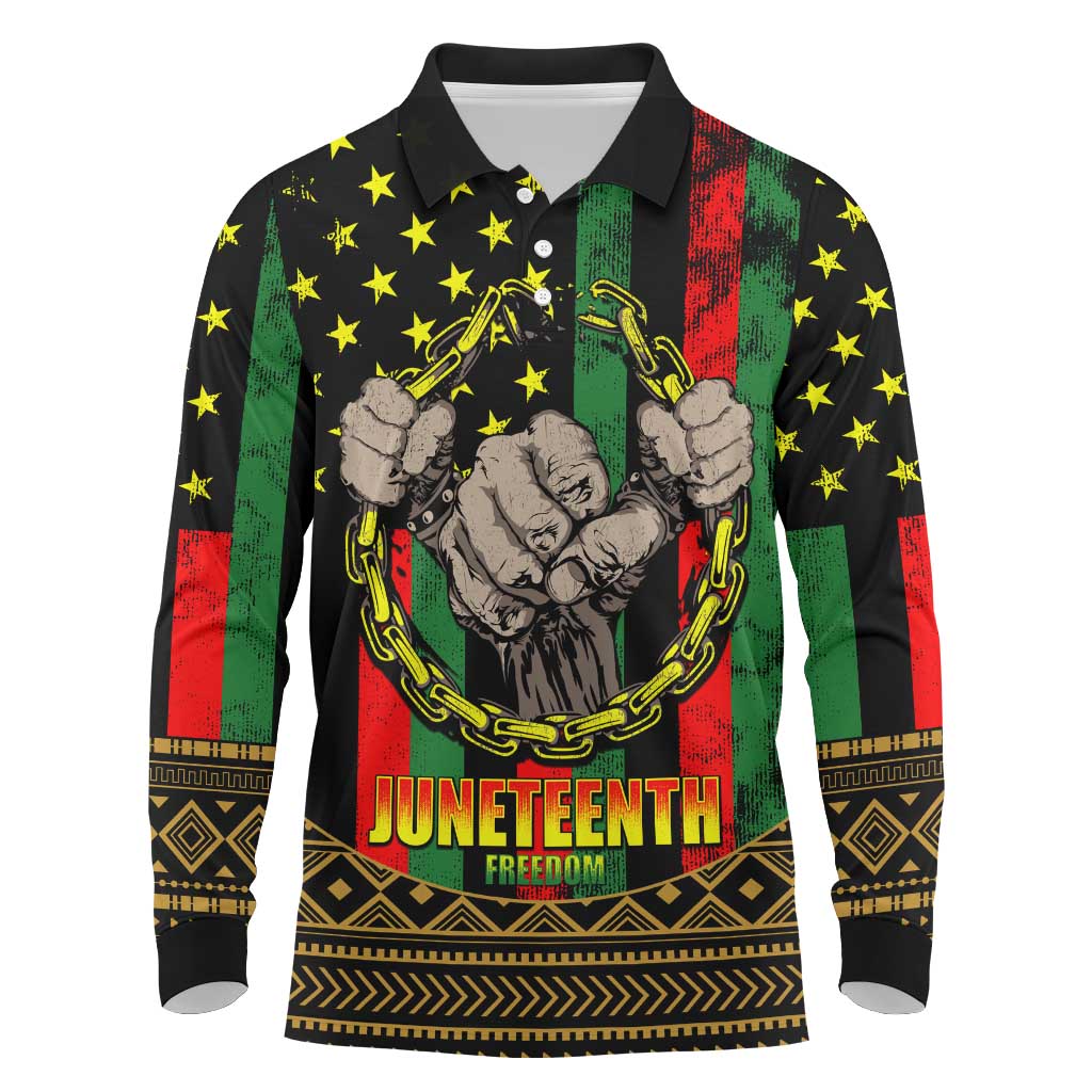 Juneteenth Celebration 2024 Long Sleeve Polo Shirt Black History June 19