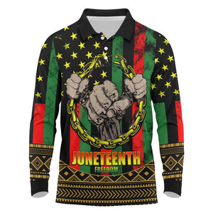 Juneteenth Celebration 2024 Long Sleeve Polo Shirt Black History June 19