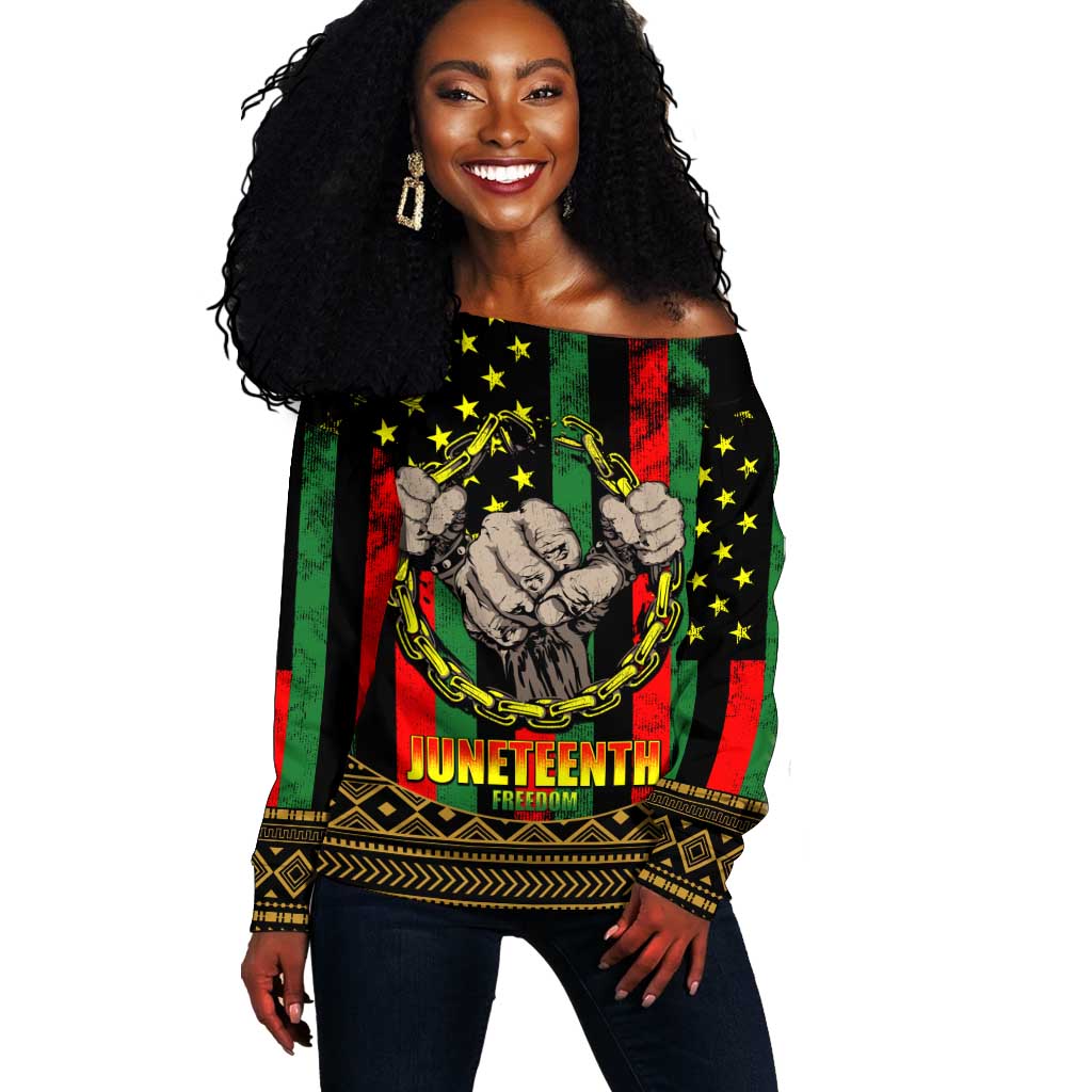 Juneteenth Celebration 2024 Off Shoulder Sweater Black History June 19