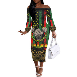 Juneteenth Celebration 2024 Off The Shoulder Long Sleeve Dress Black History June 19