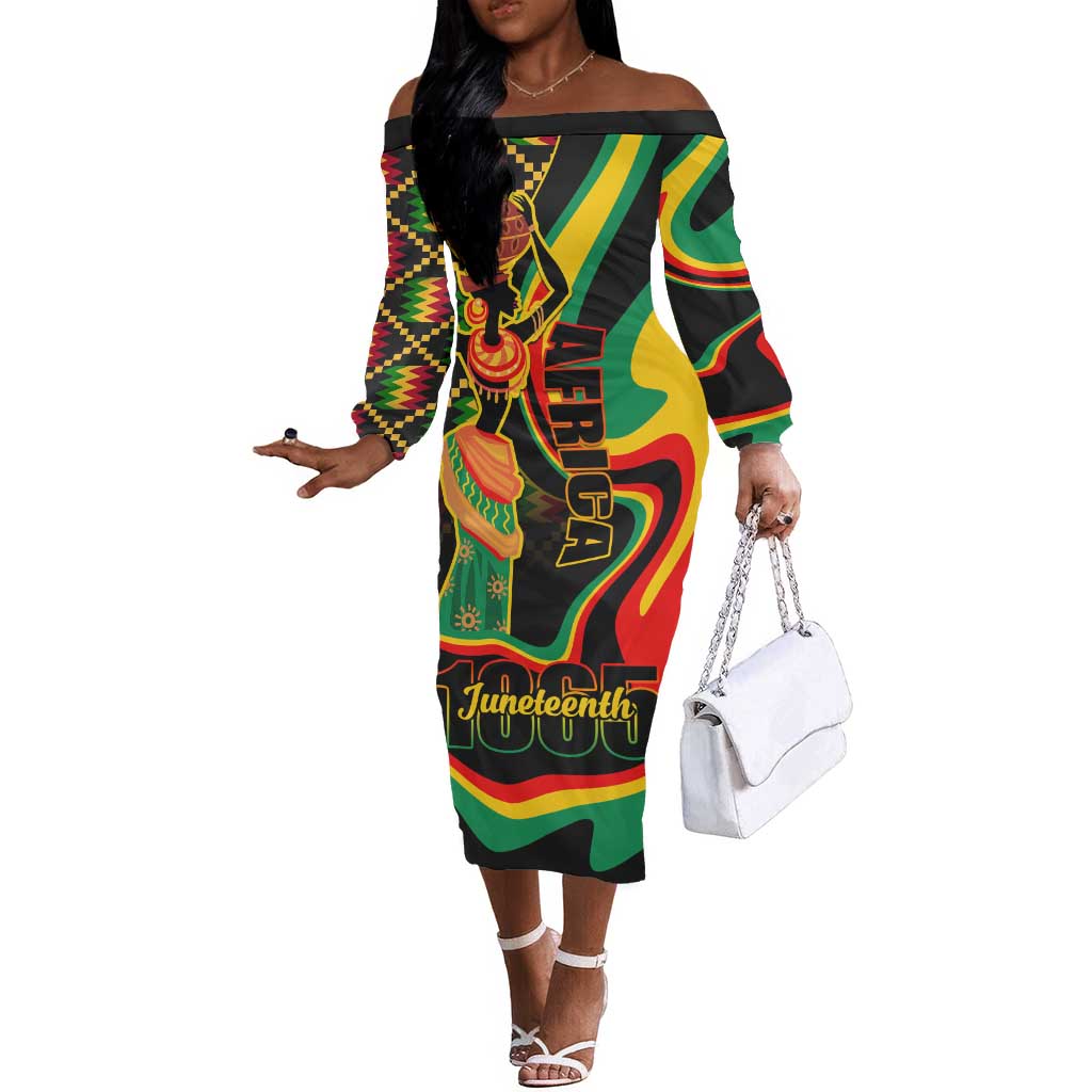 Juneteenth 2024 Off The Shoulder Long Sleeve Dress 1865 Freedom Day Anniversary