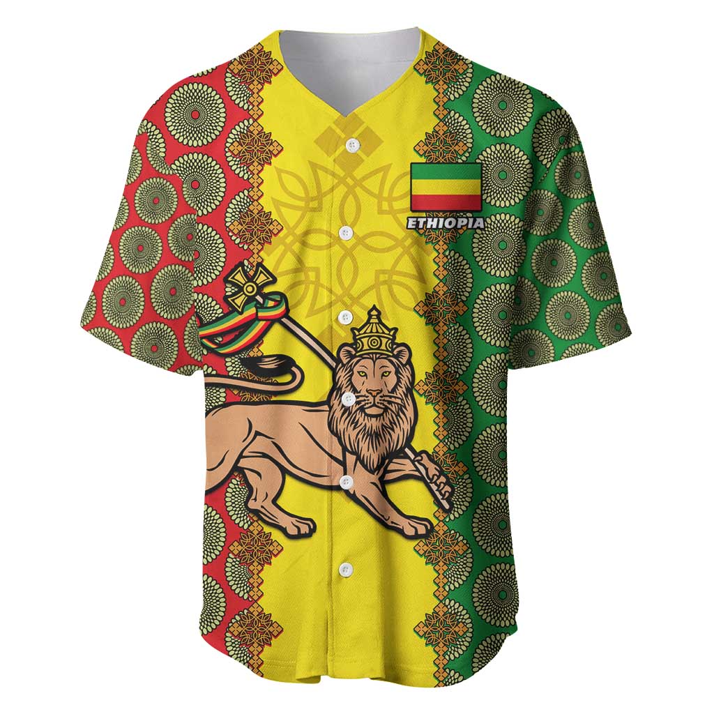 Personalized Ethiopia Baseball Jersey with Lion of Judah and African Pattern Design