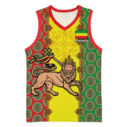 Personalized Ethiopia Basketball Jersey with Lion of Judah and African Pattern Design LT01