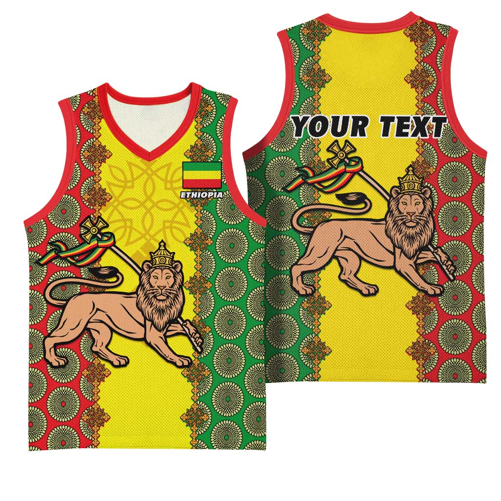 Personalized Ethiopia Basketball Jersey with Lion of Judah and African Pattern Design LT01