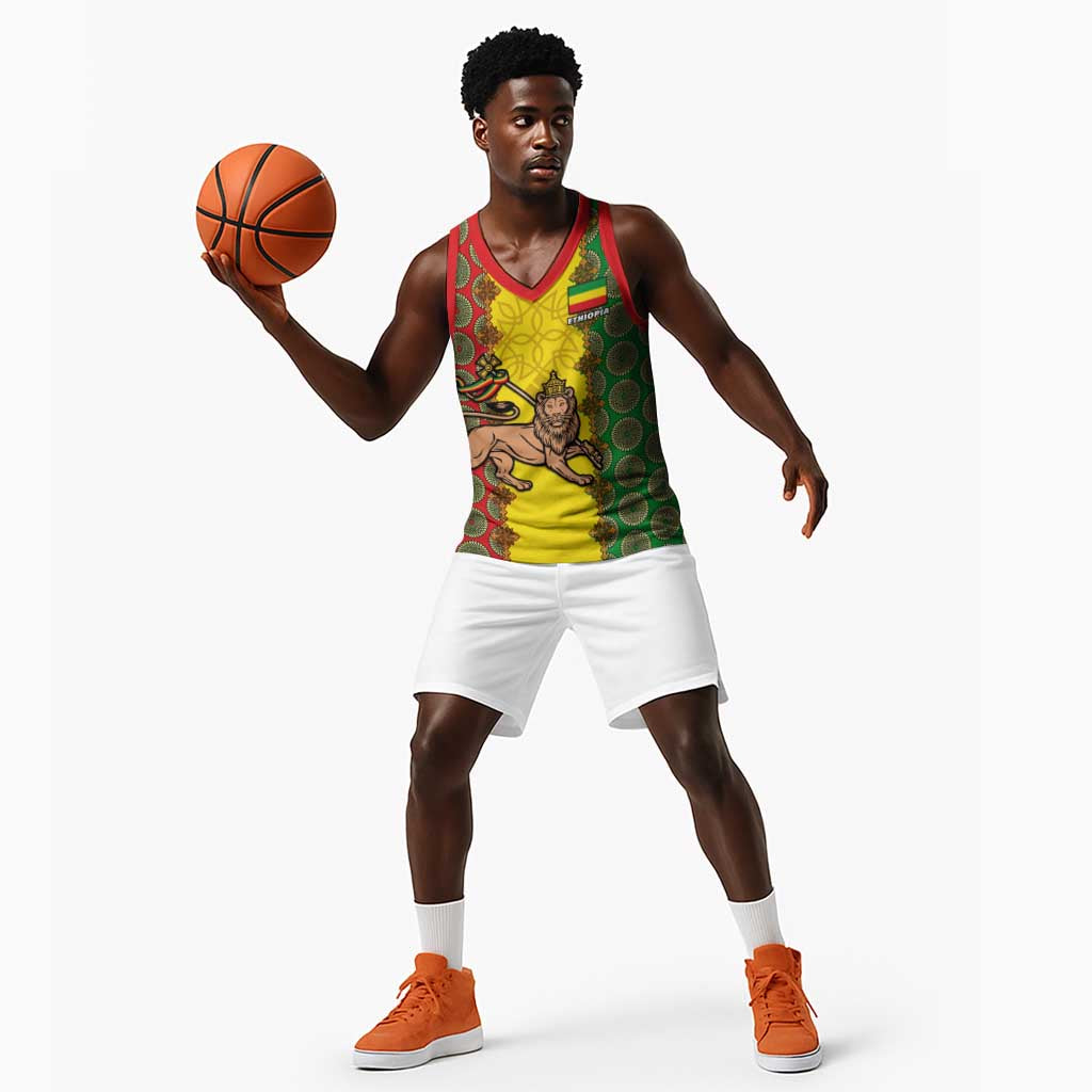 Personalized Ethiopia Basketball Jersey with Lion of Judah and African Pattern Design LT01