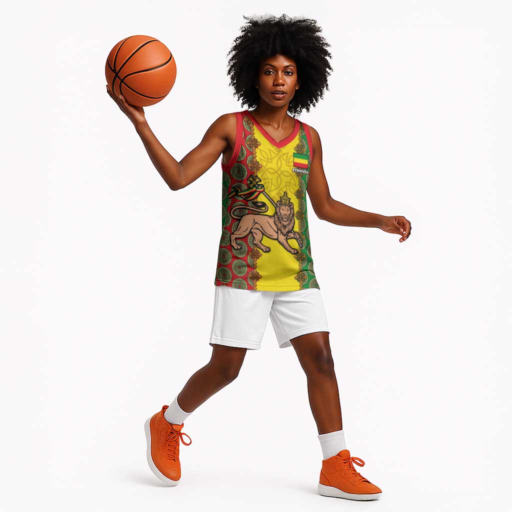 Personalized Ethiopia Basketball Jersey with Lion of Judah and African Pattern Design LT01
