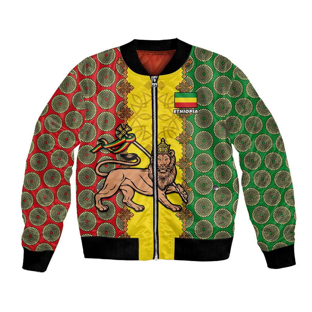 Personalized Ethiopia Bomber Jacket with Lion of Judah and African Pattern Design