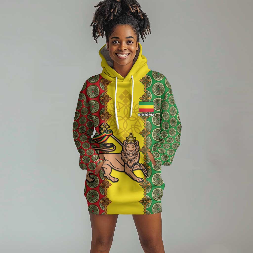 Personalized Ethiopia Hoodie Dress with Lion of Judah and African Pattern Design