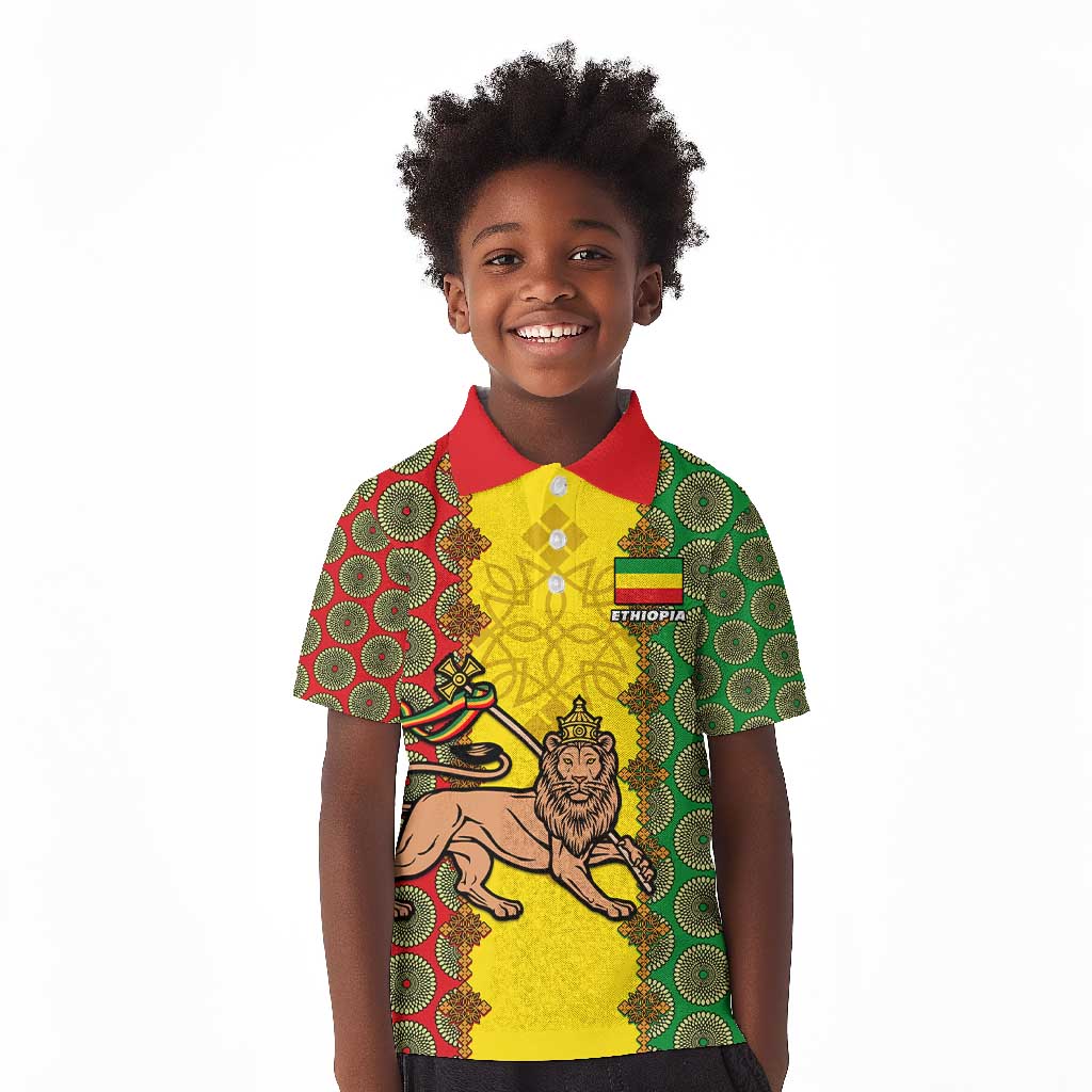 Personalized Ethiopia Kid Polo Shirt with Lion of Judah and African Pattern Design