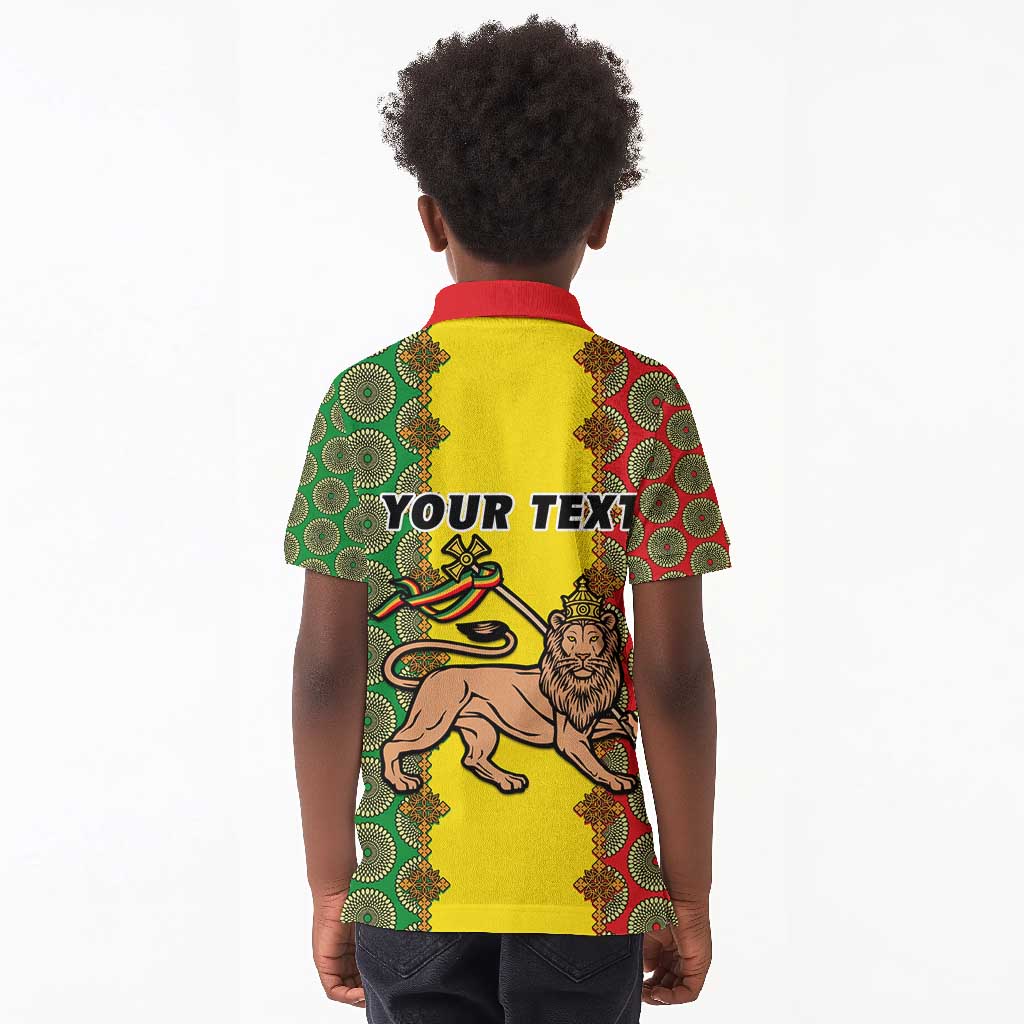 Personalized Ethiopia Kid Polo Shirt with Lion of Judah and African Pattern Design