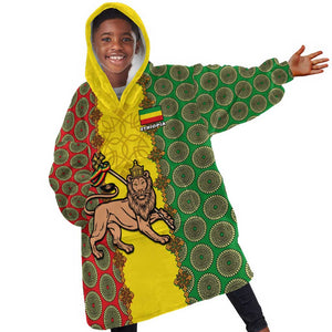 Personalized Ethiopia KId Wearable Blanket Hoodie with Lion of Judah and African Pattern Design