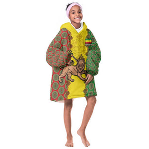 Personalized Ethiopia KId Wearable Blanket Hoodie with Lion of Judah and African Pattern Design