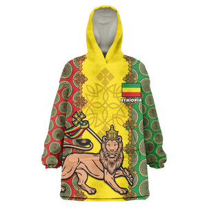 Personalized Ethiopia KId Wearable Blanket Hoodie with Lion of Judah and African Pattern Design