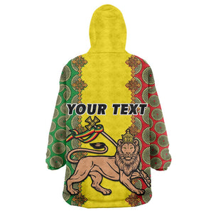 Personalized Ethiopia KId Wearable Blanket Hoodie with Lion of Judah and African Pattern Design