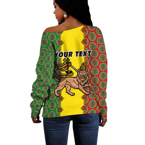 Personalized Ethiopia Off Shoulder Sweater with Lion of Judah and African Pattern Design