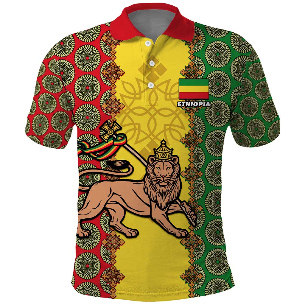 Personalized Ethiopia Polo Shirt with Lion of Judah and African Pattern Design