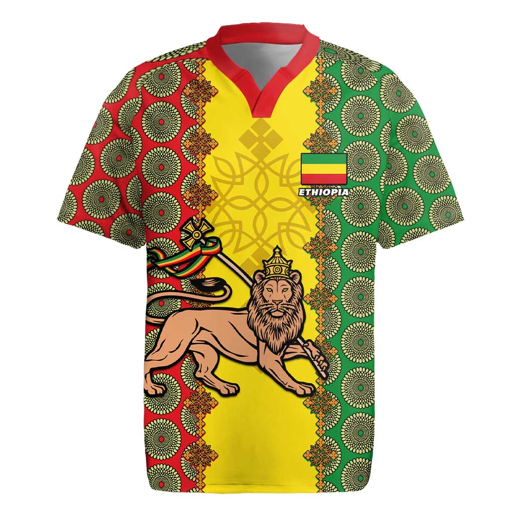 Personalized Ethiopia Rugby Jersey with Lion of Judah and African Pattern Design