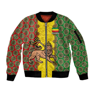 Personalized Ethiopia Sleeve Zip Bomber Jacket with Lion of Judah and African Pattern Design