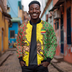 Personalized Ethiopia Sleeve Zip Bomber Jacket with Lion of Judah and African Pattern Design