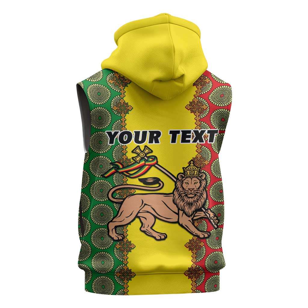 Personalized Ethiopia Sleeveless Hoodie with Lion of Judah and African Pattern Design - African Pride