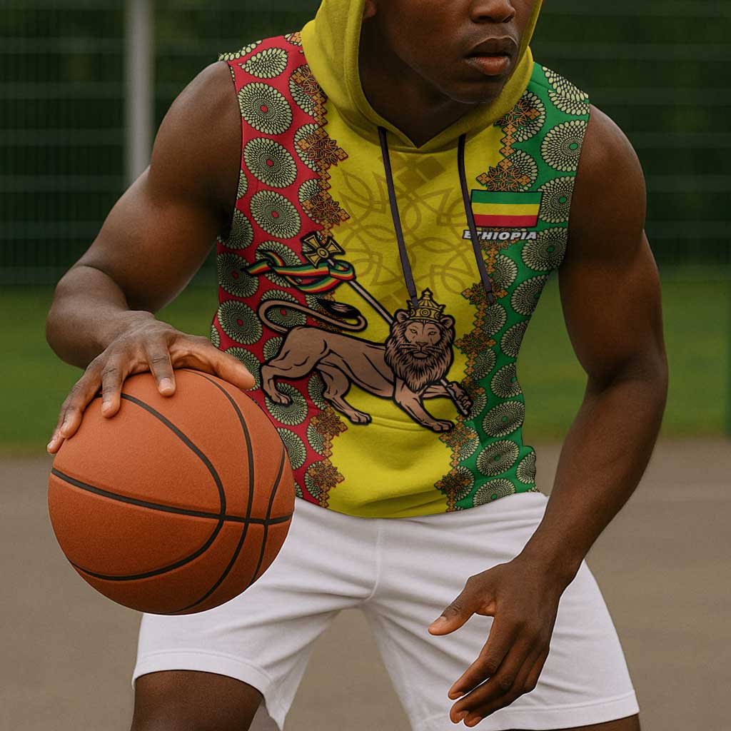 Personalized Ethiopia Sleeveless Hoodie with Lion of Judah and African Pattern Design - African Pride