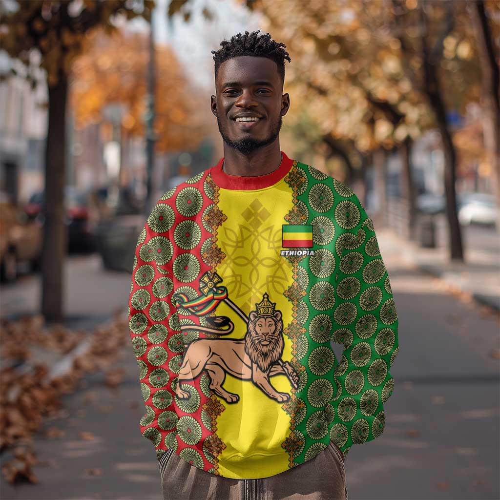 Personalized Ethiopia Sweatshirt with Lion of Judah and African Pattern Design