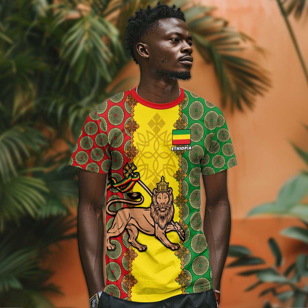 Personalized Ethiopia T shirt with Lion of Judah and African Pattern Design