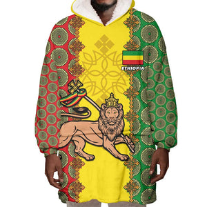 Personalized Ethiopia Wearable Blanket Hoodie with Lion of Judah and African Pattern Design