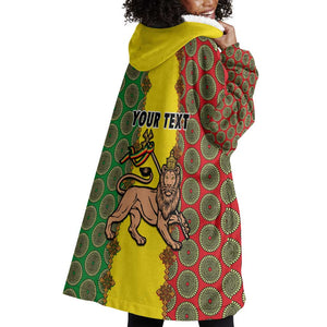 Personalized Ethiopia Wearable Blanket Hoodie with Lion of Judah and African Pattern Design