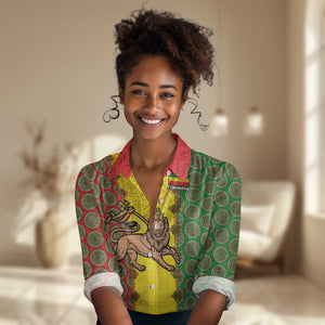 Personalized Ethiopia Women Casual Shirt with Lion of Judah and African Pattern Design