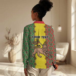 Personalized Ethiopia Women Casual Shirt with Lion of Judah and African Pattern Design