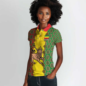 Personalized Ethiopia Women Polo Shirt with Lion of Judah and African Pattern Design