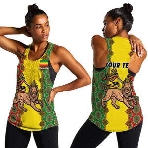 Personalized Ethiopia Women Racerback Tank with Lion of Judah and African Pattern Design