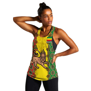 Personalized Ethiopia Women Racerback Tank with Lion of Judah and African Pattern Design