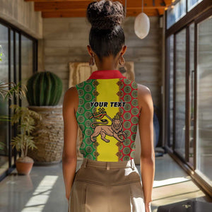 Personalized Ethiopia Women Sleeveless Polo Shirt with Lion of Judah and African Pattern Design