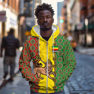 Personalized Ethiopia Zip Hoodie with Lion of Judah and African Pattern Design