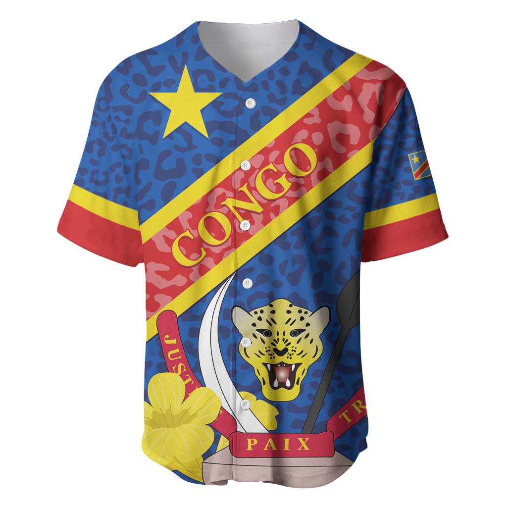 Congo DR Baseball Jersey Coat Of Arms Leopard Pattern