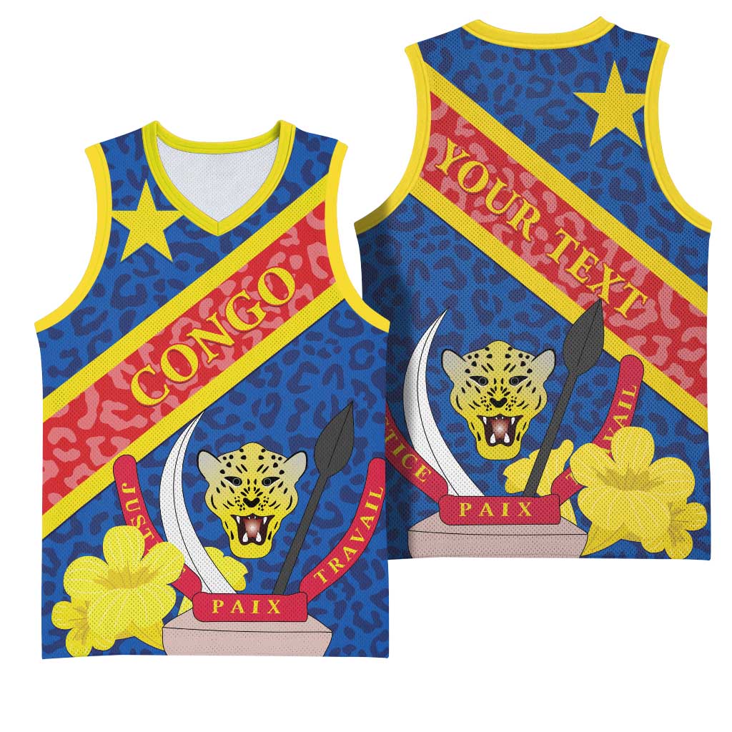 Congo DR Basketball Jersey Coat Of Arms Leopard Pattern LT01