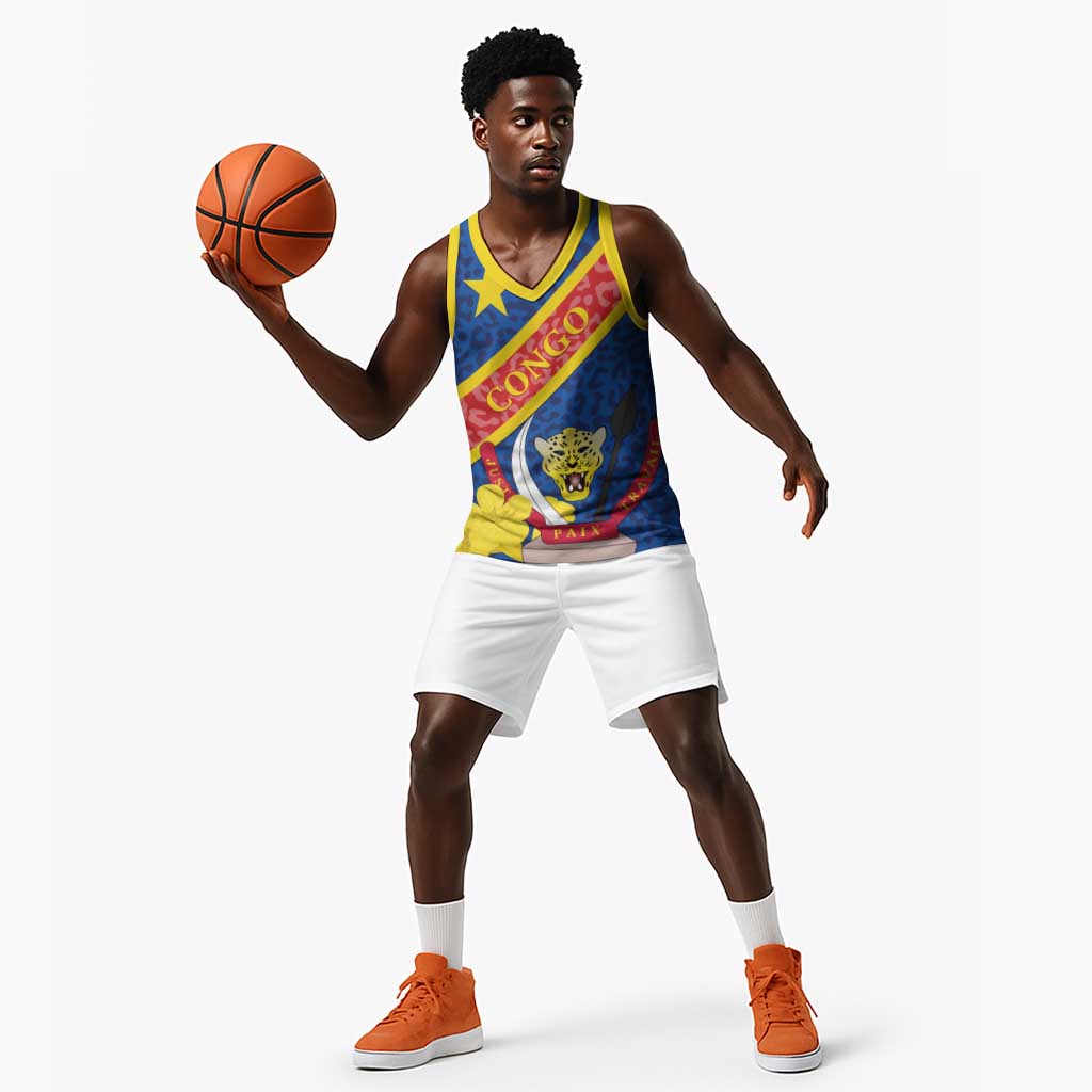 Congo DR Basketball Jersey Coat Of Arms Leopard Pattern LT01